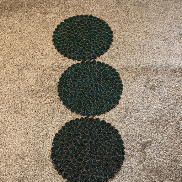 Pier 1 Green and Gold Beaded Door Mats - Picture 1 of 1